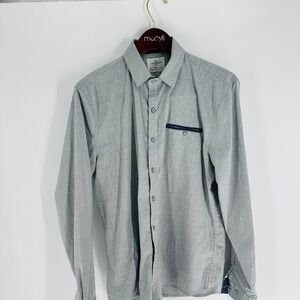 Craft + Flow Textured Piper Long Sleeve Woven Button-Up Shirt‎ Light Gray Size M